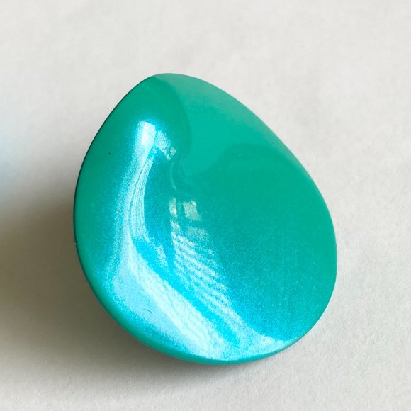 Vintage Aqua Green Enamel Clip On Earrings 70's 80's Pearlized Freeform Modern - Picture 7 of 9